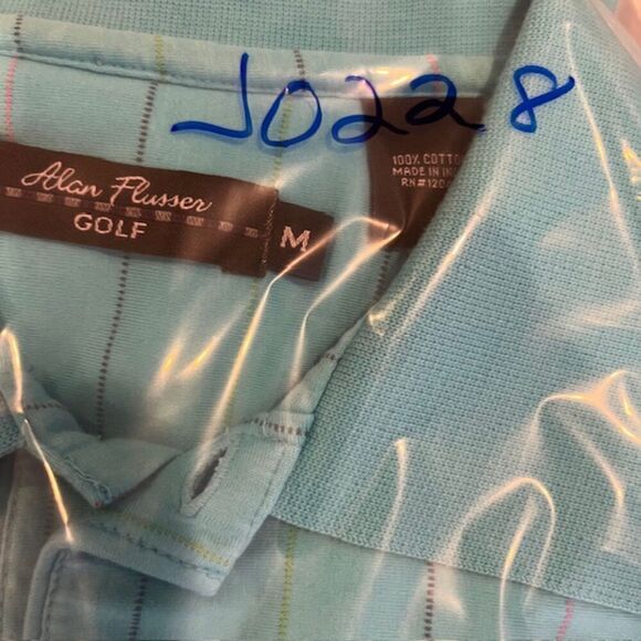Alan Flusser Golf 100% Cotton Polor Aqua with Multicolor Pinstripes Size Medium - Picture 8 of 8